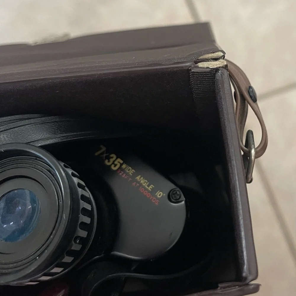 Vintage Selsi Black 7x35 Binoculars w/Brown Case, 525 ft at 1,000 yards